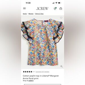 J.Crew Liberty Print Cotton Poplin Top with Ruffle Sleeves